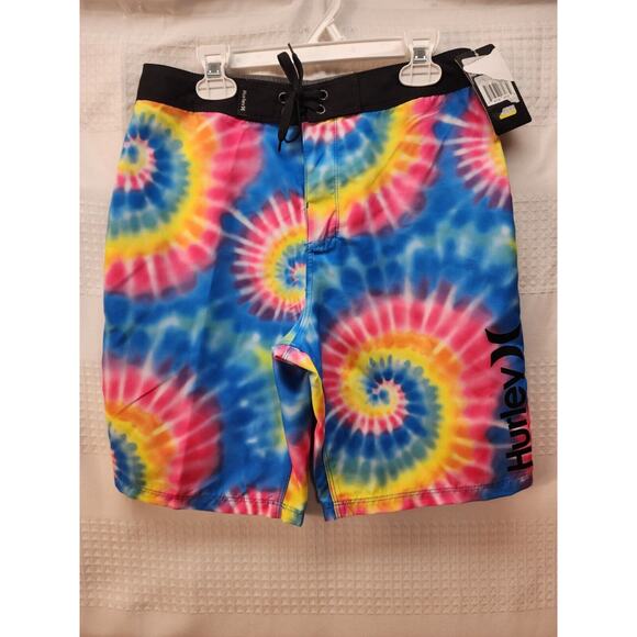 Hurley Boys Boardshorts Size 14/27 Printed Tie Dye Swim Trunks Beach Tie Waist - Picture 1 of 9